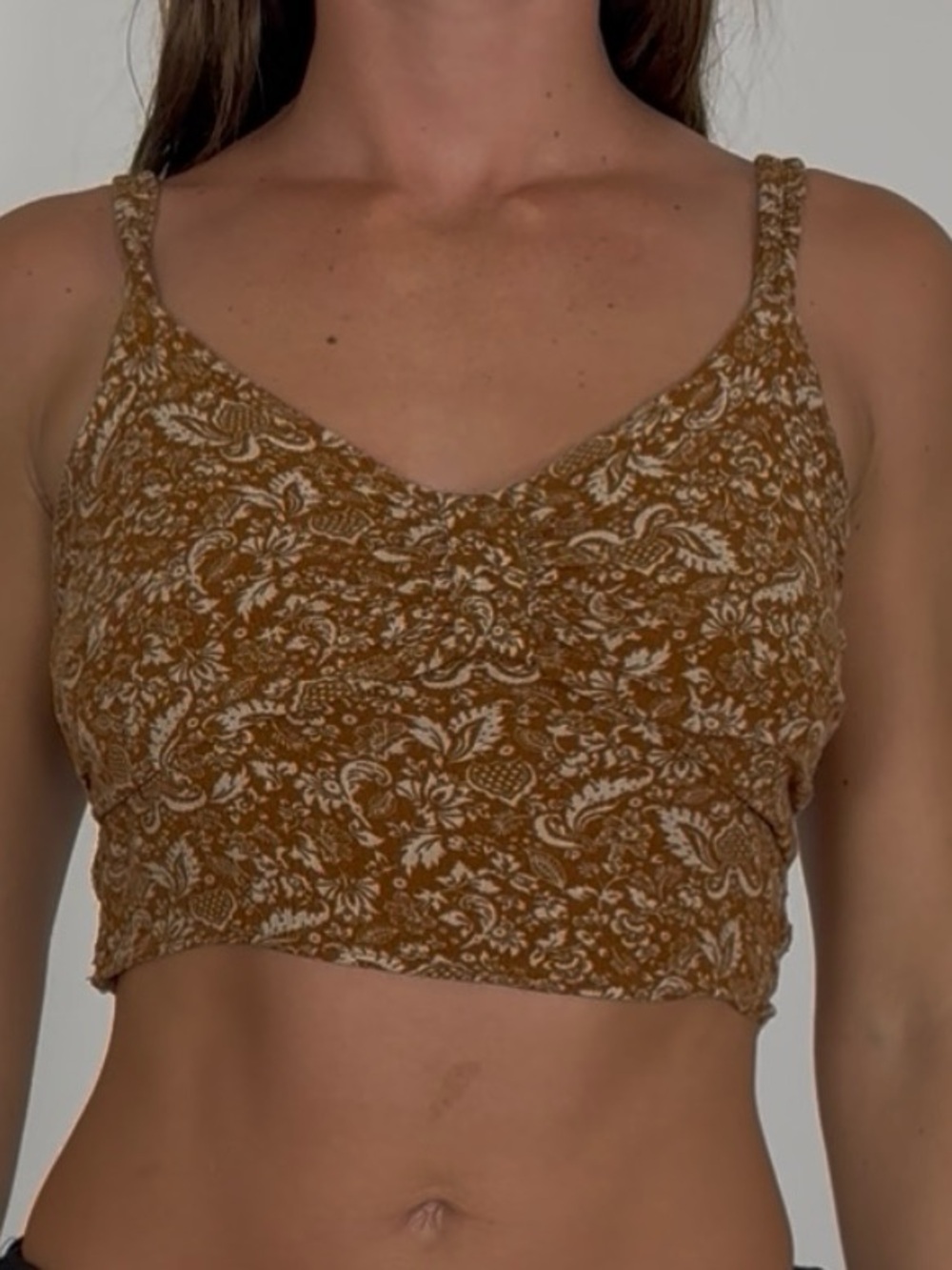 Paper Crane Boho Smocked Crop Tank | Brown Floral Ruched Bust Top